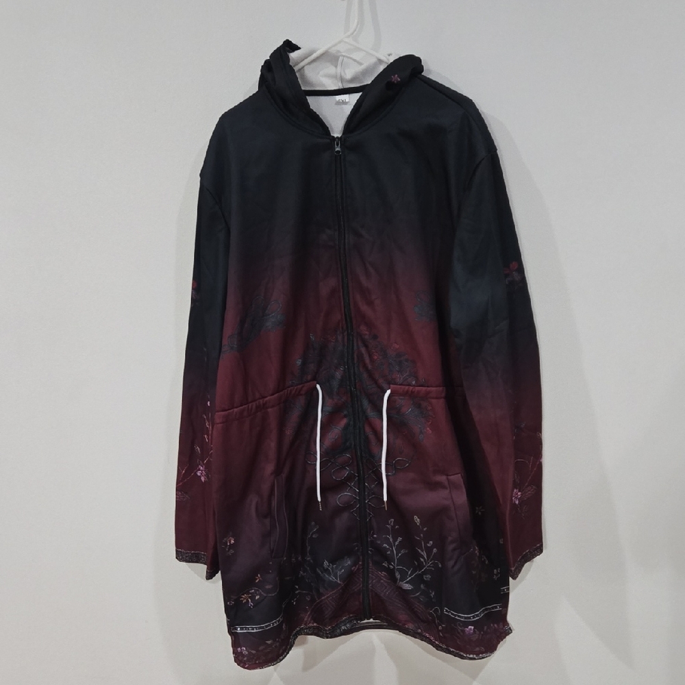Mens Sz 5XL Black and Red Zip Up Hoodie